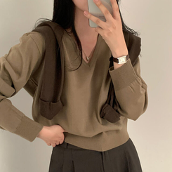 シンプルVネックニット(12color) MOCHA