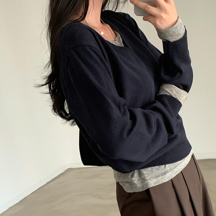 シンプルVネックニット(12color) NAVY