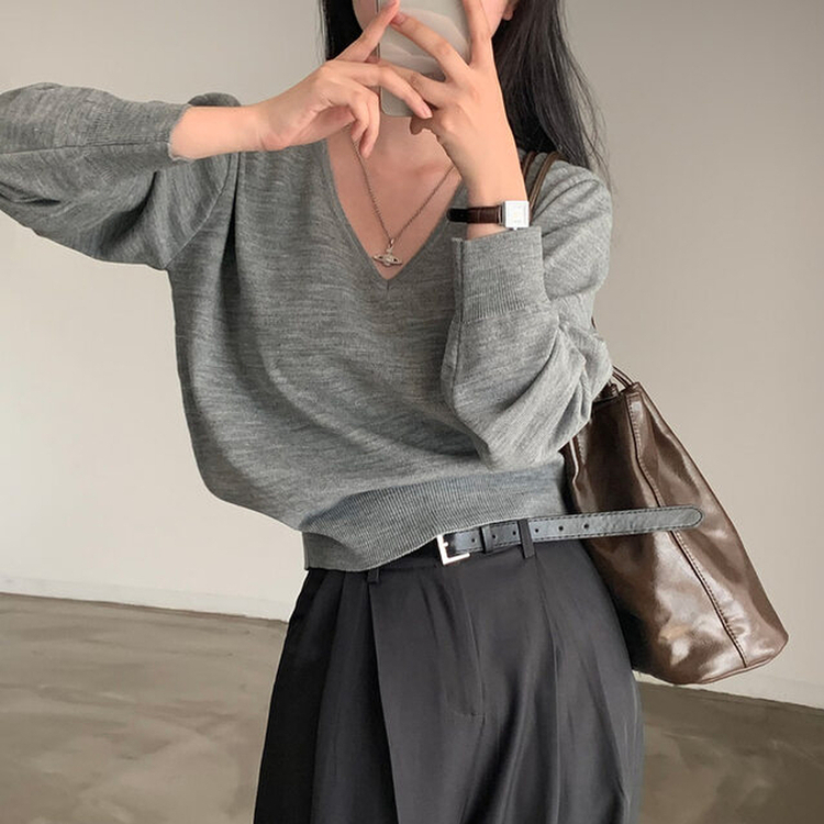 シンプルVネックニット(12color) GREY