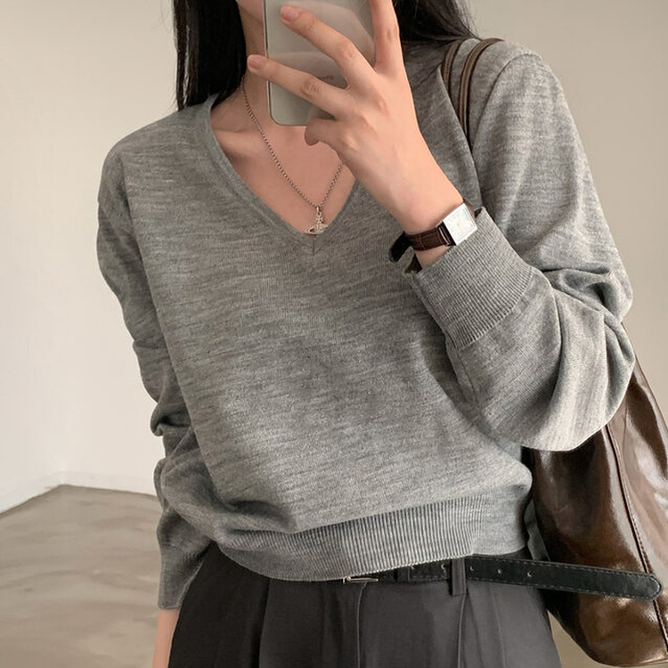 シンプルVネックニット(12color) GREY