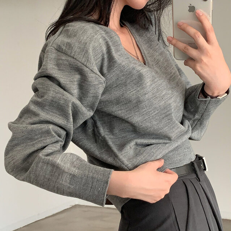 シンプルVネックニット(12color) GREY