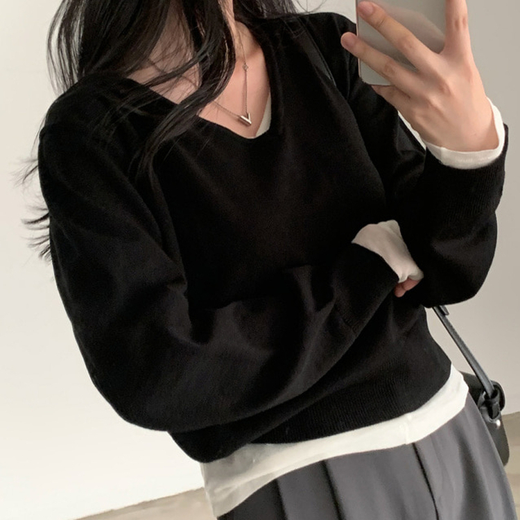 シンプルVネックニット(12color) BLACK