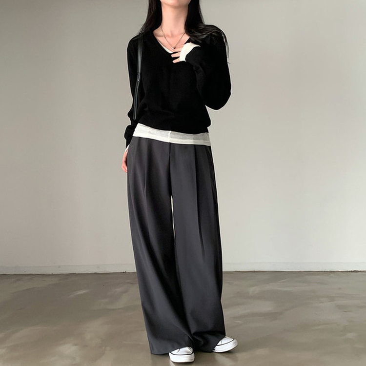 シンプルVネックニット(12color) BLACK