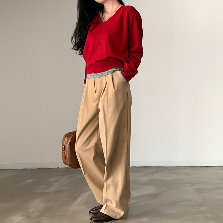 シンプルVネックニット(12color) RED