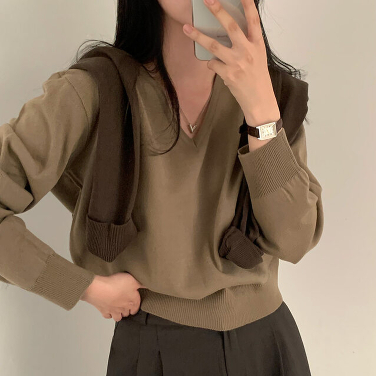 シンプルVネックニット(12color) MOCHA