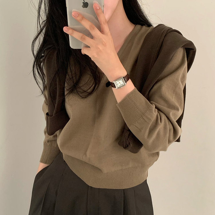 シンプルVネックニット(12color) MOCHA