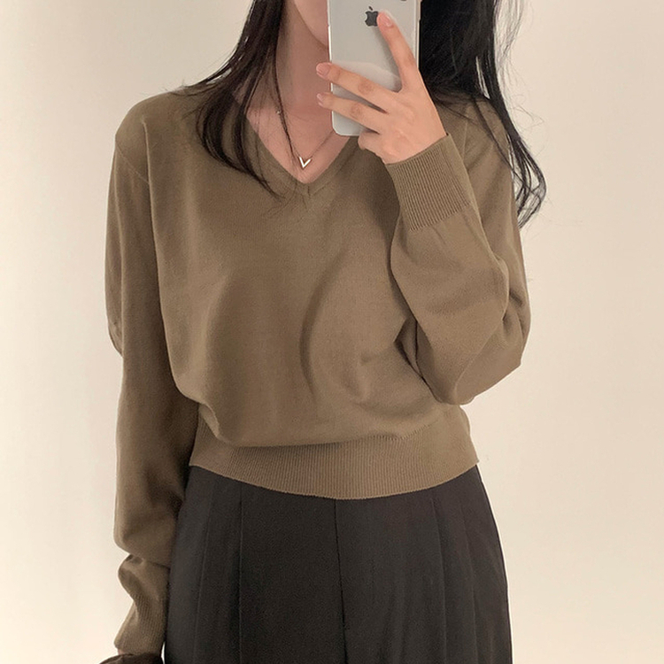 シンプルVネックニット(12color) MOCHA