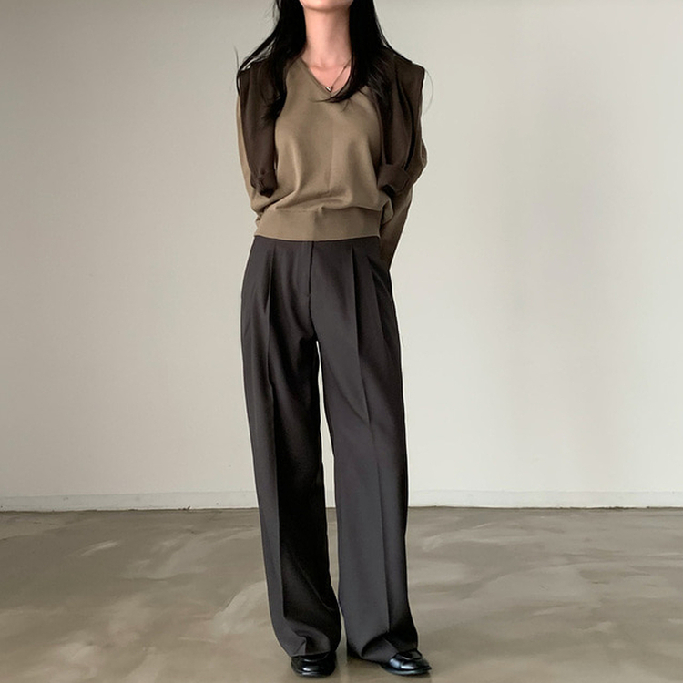 シンプルVネックニット(12color) MOCHA