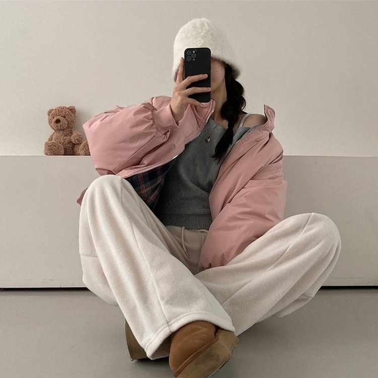 헬리 폭닥 후리스 기모 사이드스냅 비죠 버튼 와이드 트레이닝 팬츠