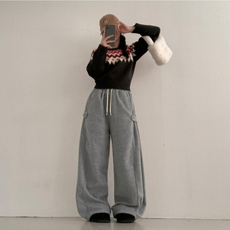 헬리 폭닥 후리스 기모 사이드스냅 비죠 버튼 와이드 트레이닝 팬츠