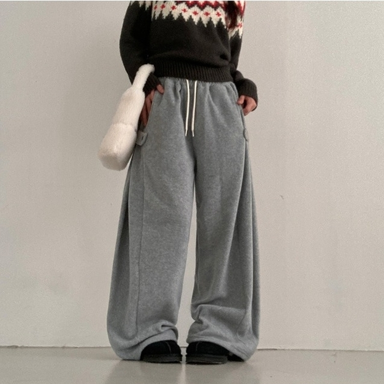 헬리 폭닥 후리스 기모 사이드스냅 비죠 버튼 와이드 트레이닝 팬츠