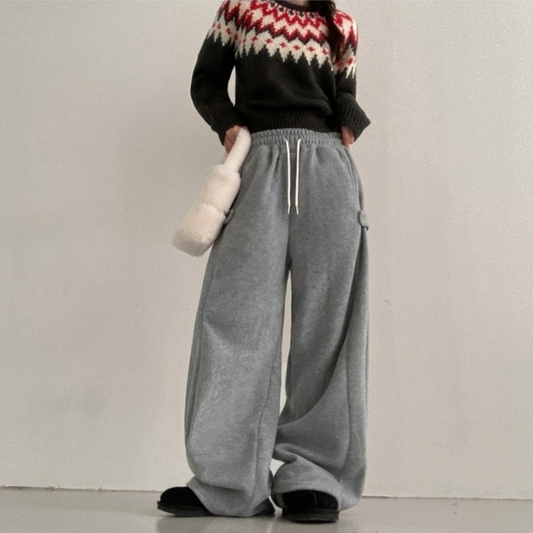 헬리 폭닥 후리스 기모 사이드스냅 비죠 버튼 와이드 트레이닝 팬츠