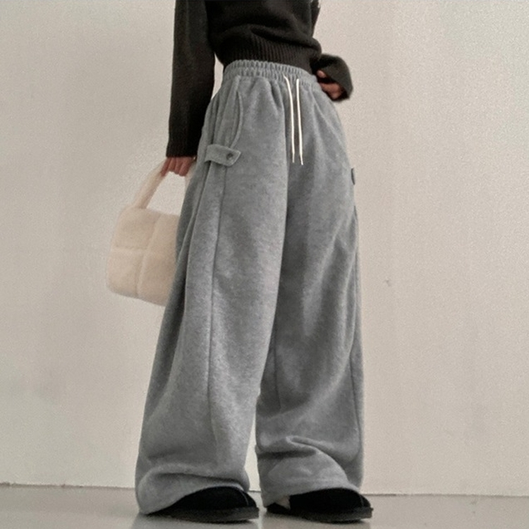 헬리 폭닥 후리스 기모 사이드스냅 비죠 버튼 와이드 트레이닝 팬츠
