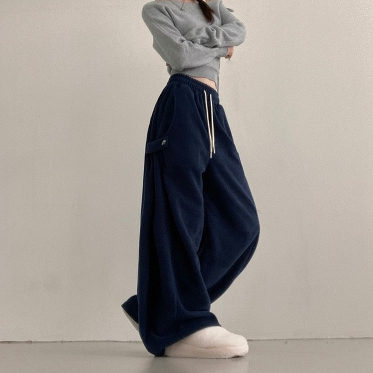 헬리 폭닥 후리스 기모 사이드스냅 비죠 버튼 와이드 트레이닝 팬츠