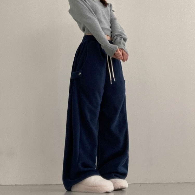 헬리 폭닥 후리스 기모 사이드스냅 비죠 버튼 와이드 트레이닝 팬츠