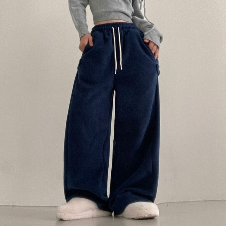 헬리 폭닥 후리스 기모 사이드스냅 비죠 버튼 와이드 트레이닝 팬츠