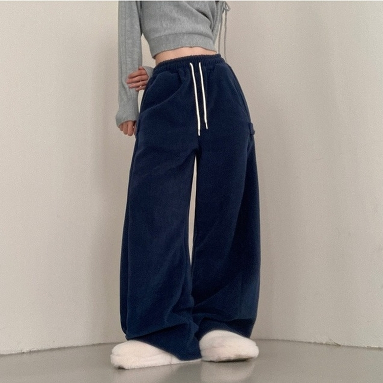 헬리 폭닥 후리스 기모 사이드스냅 비죠 버튼 와이드 트레이닝 팬츠