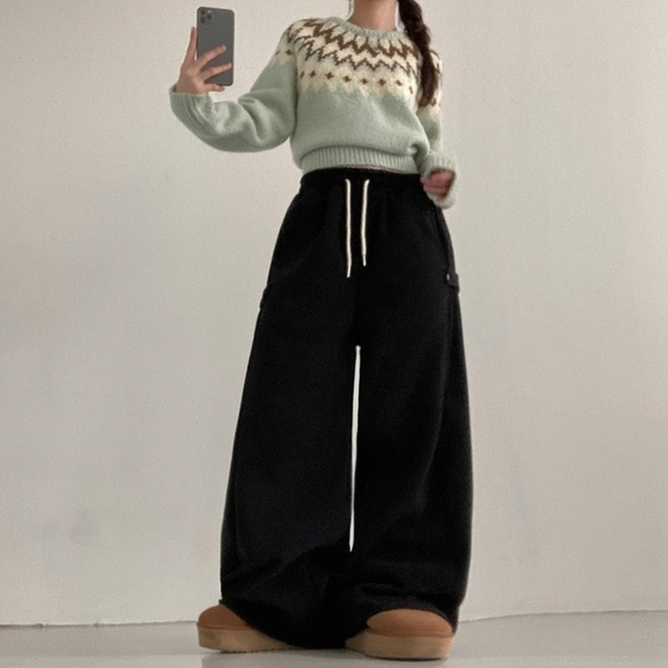 헬리 폭닥 후리스 기모 사이드스냅 비죠 버튼 와이드 트레이닝 팬츠