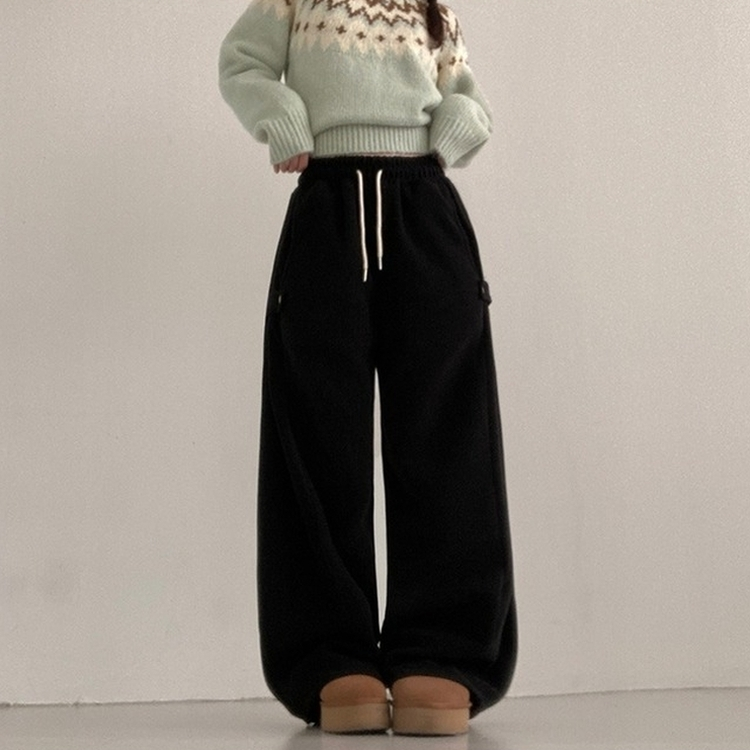 헬리 폭닥 후리스 기모 사이드스냅 비죠 버튼 와이드 트레이닝 팬츠