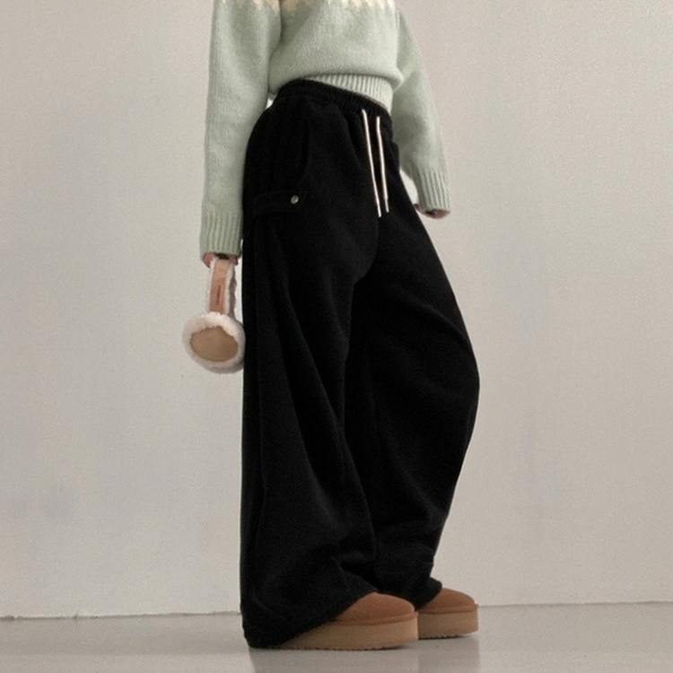 헬리 폭닥 후리스 기모 사이드스냅 비죠 버튼 와이드 트레이닝 팬츠