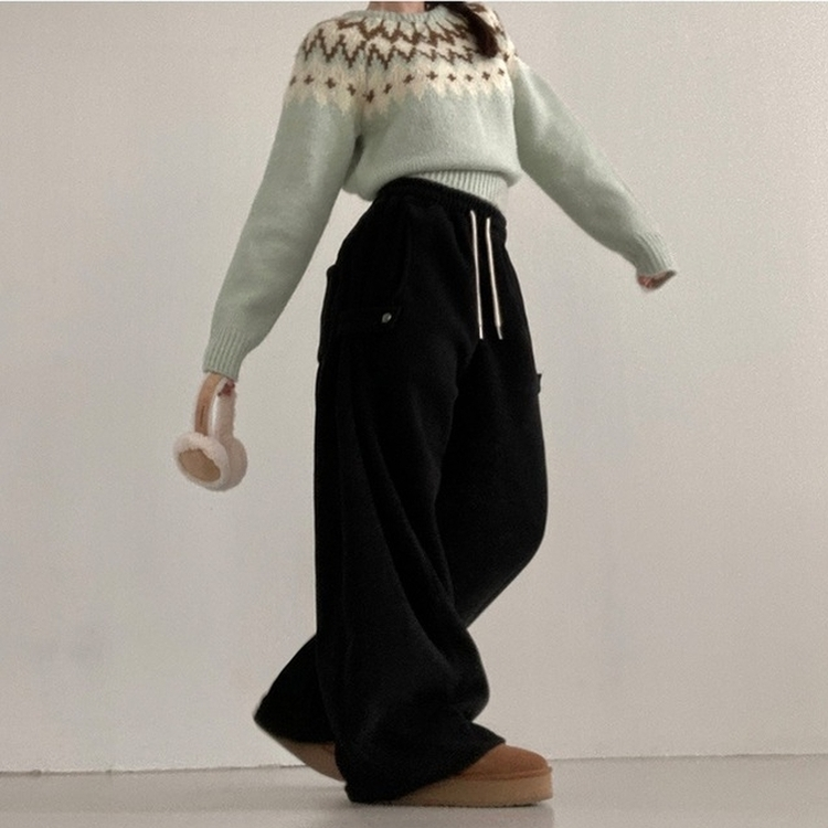 헬리 폭닥 후리스 기모 사이드스냅 비죠 버튼 와이드 트레이닝 팬츠