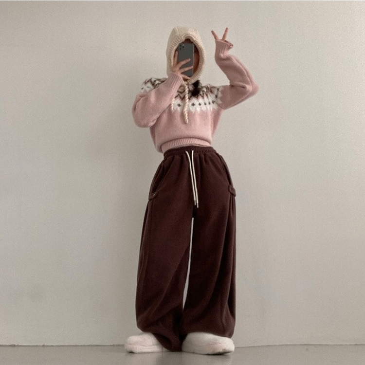 헬리 폭닥 후리스 기모 사이드스냅 비죠 버튼 와이드 트레이닝 팬츠