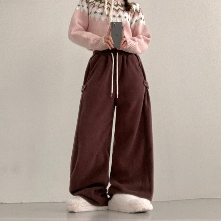 헬리 폭닥 후리스 기모 사이드스냅 비죠 버튼 와이드 트레이닝 팬츠