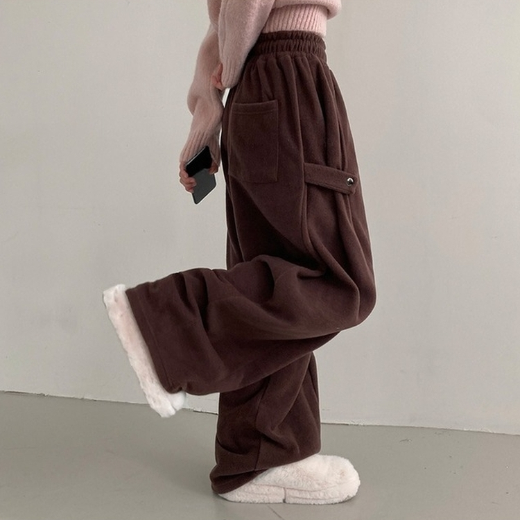 헬리 폭닥 후리스 기모 사이드스냅 비죠 버튼 와이드 트레이닝 팬츠