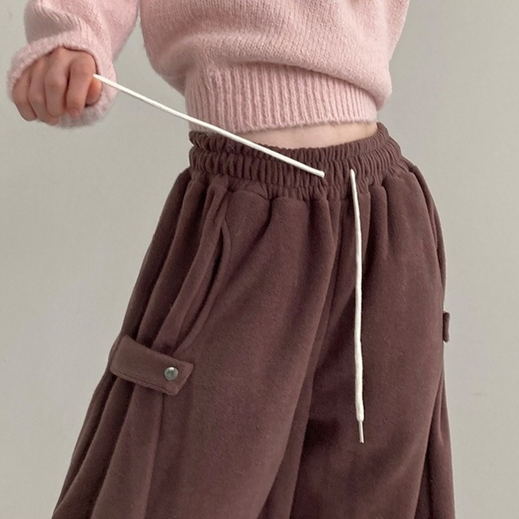 헬리 폭닥 후리스 기모 사이드스냅 비죠 버튼 와이드 트레이닝 팬츠