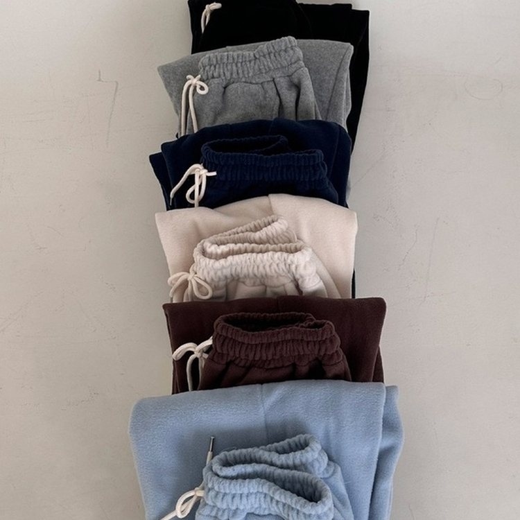 헬리 폭닥 후리스 기모 사이드스냅 비죠 버튼 와이드 트레이닝 팬츠