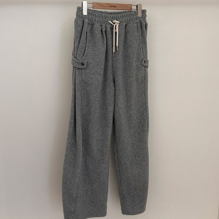 헬리 폭닥 후리스 기모 사이드스냅 비죠 버튼 와이드 트레이닝 팬츠