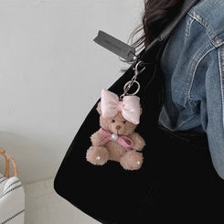 ファッション雑貨 リボンテディベアバッグキーリング PINK