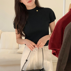 ニット モックネック半袖ニット BLACK