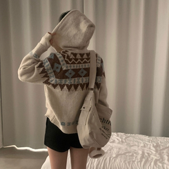 뉴픽 노르딕 떡볶이 자가드 후드 니트 가디건 3color 아이보리