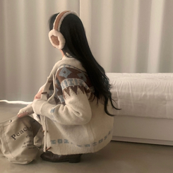 뉴픽 노르딕 떡볶이 자가드 후드 니트 가디건 3color 아이보리