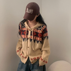 뉴픽 노르딕 떡볶이 자가드 후드 니트 가디건 3color 베이지