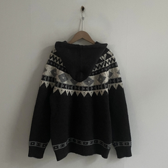 뉴픽 노르딕 떡볶이 자가드 후드 니트 가디건 3color