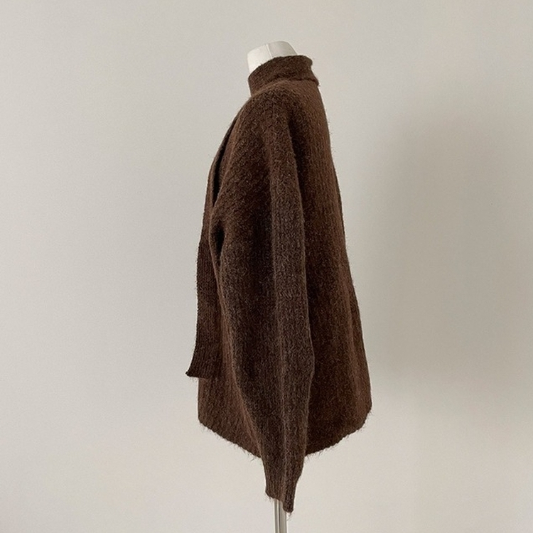 플럽 울 도톰한 브이넥 머플러 세트 루즈핏 니트