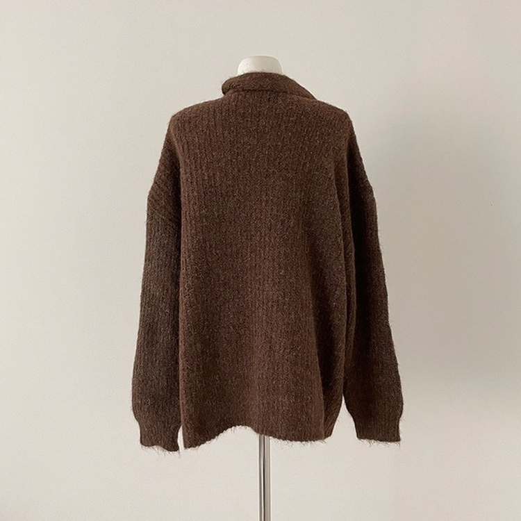 플럽 울 도톰한 브이넥 머플러 세트 루즈핏 니트