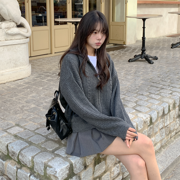 シグナルケーブルニットジップアップ CHARCOAL