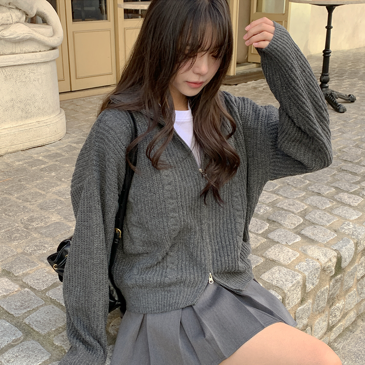 シグナルケーブルニットジップアップ CHARCOAL