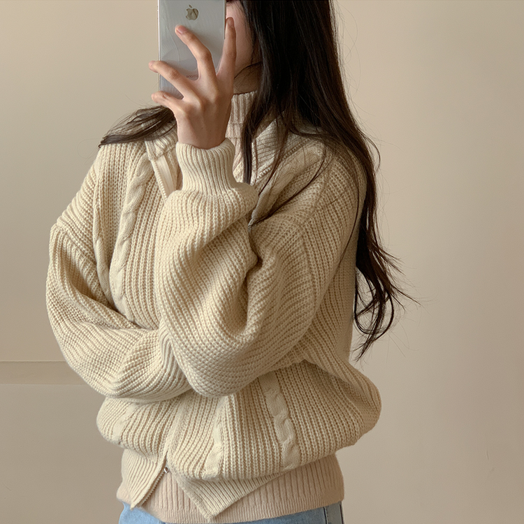 シグナルケーブルニットジップアップ CREAM