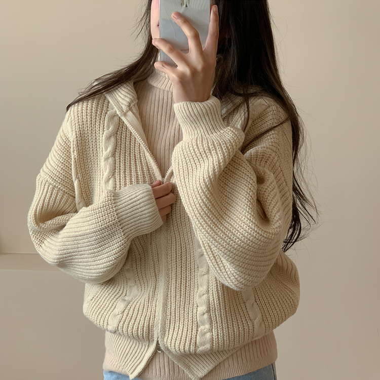 シグナルケーブルニットジップアップ CREAM