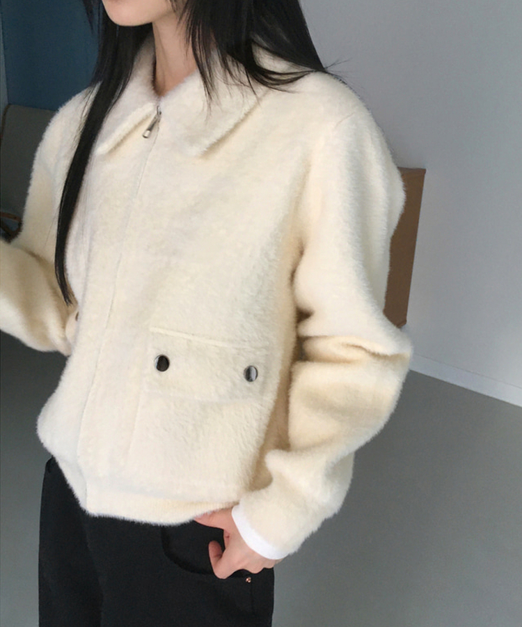 ポケットアンゴラファージップアップ IVORY