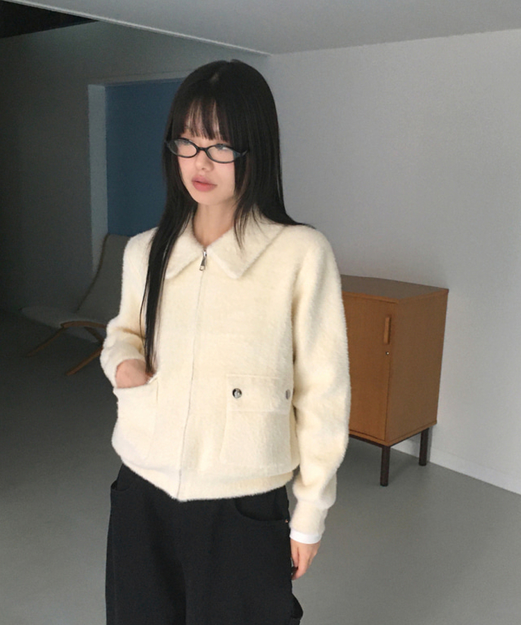 ポケットアンゴラファージップアップ IVORY