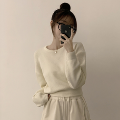 폭닥함의 정석 나리 라운드 파스텔 겨울 베이직 긴팔 세미 크롭 니트 가을 상의 데일리 긴팔티 10color 아이보리