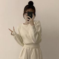 폭닥함의 정석 나리 라운드 파스텔 겨울 베이직 긴팔 세미 크롭 니트 가을 상의 데일리 긴팔티 10color 아이보리