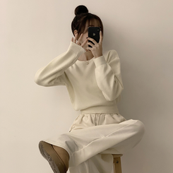 폭닥함의 정석 나리 라운드 파스텔 겨울 베이직 긴팔 세미 크롭 니트 가을 상의 데일리 긴팔티 10color 아이보리