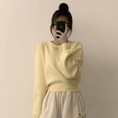 폭닥함의 정석 나리 라운드 파스텔 겨울 베이직 긴팔 세미 크롭 니트 가을 상의 데일리 긴팔티 10color 옐로우