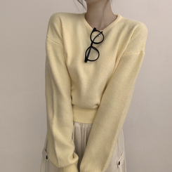 폭닥함의 정석 나리 라운드 파스텔 겨울 베이직 긴팔 세미 크롭 니트 가을 상의 데일리 긴팔티 10color 옐로우